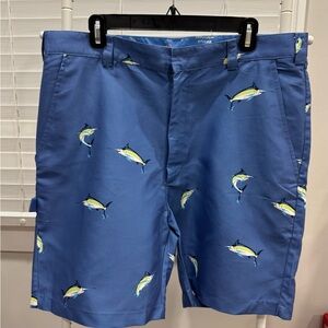 Bermuda Style Blue Shorts with Marlin Print 36